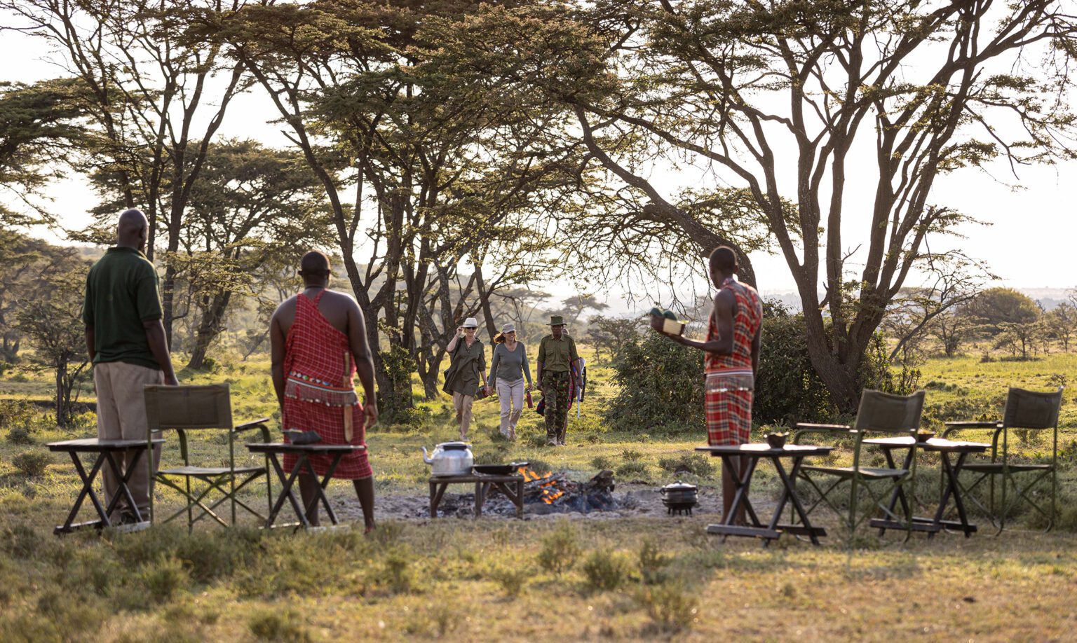 Safari campsite set up in the African savannah